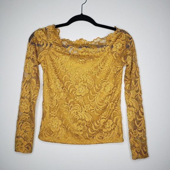 Ambiance Tops - Ambiance Lace Blouse Gold Size M Ambiance Tops - Ambiance Lace Blouse Gold Size M